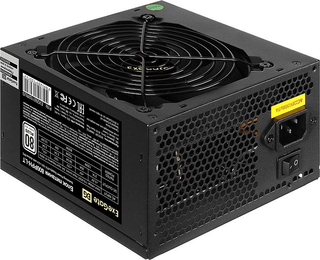 Exegate EX292152RUS Блок питания 800W ExeGate 80 PLUS® 800PPH-LT (ATX, APFC, КПД 82% (80 PLUS), 12cm fan, 24pin, 2x(4+4)pin, PCIe, 5xSATA, 3xIDE, black, Color Box) фото 1