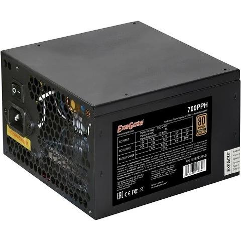 Exegate EX282154RUS-OEM-S Блок питания 700W ExeGate 80 PLUS® Bronze 700PPH-OEM (ATX, APFC, SC, КПД 89% (80 PLUS Bronze), 12cm fan, 24pin, 2x(4+4)pin, 4xPCI-E, 8xSATA, 4xIDE, Box, black, кабель 220V с фото 1