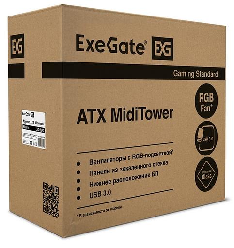 Exegate EX292859RUS Корпус Miditower ExeGate EVO-8243 (ATX, без БП, 2*USB+1*USB3.0, черный, 3 вент. с RGB подсветкой, боковая панель - закаленное стекло) фото 7