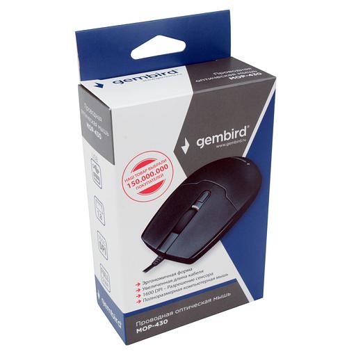 Gembird MOP-430 черный, USB, {проводной, 3кл+колесо-кнопка, 1000/1600 DPI, 1,8 м} фото 5