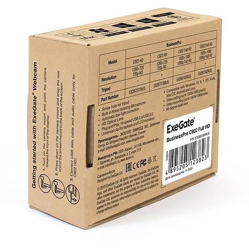 Exegate EX286183RUS Веб-камера ExeGate Business Pro C922 Full HD {матрица 1/3" 2 Мп, 1920х1080, 1080P, USB, микрофон с шумоподавлением, ручн. ф., универсальное крепление, кабель 1,5 м, Win Vista/7/8} фото 5