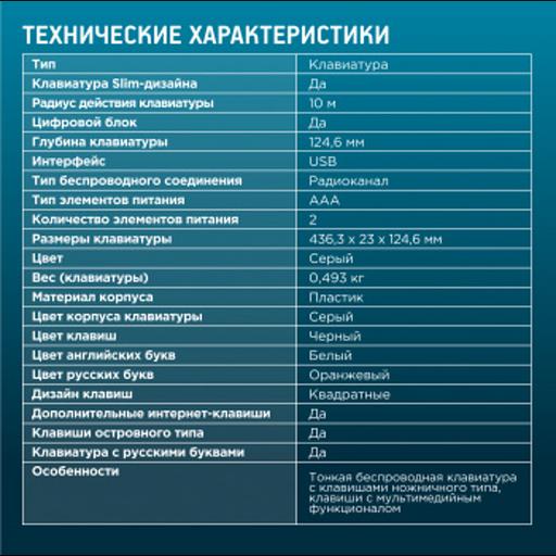 Клавиатура Oklick 890S серый USB беспроводная slim {1196549} фото 7