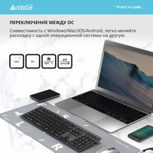 Клавиатура A4Tech Fstyler FBX50C серый USB беспроводная BT/Radio slim Multimedia (FBX50C GREY) фото 10