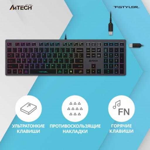 Клавиатура A4Tech Fstyler FX60H серый USB slim LED (FX60H GREY/NEON) [FX60H GREY/NEON] фото 3