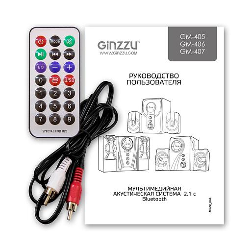 Ginzzu GM-407 2.1 с Bluetooth, выходная мощность 20Вт + 2х10Вт, аудиоплеер USB-flash, SD-card, FM-радио, пульт ДУ - 21 кнопка, стерео вход (2RCA), эквалайзер (обыч фото 3
