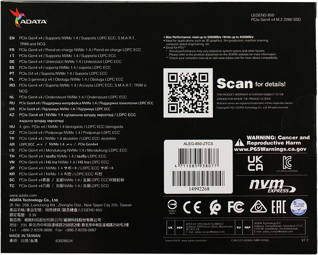 ALEG-850-2TCS PCIe Gen4x4 with NVMe, 5000/4500, IOPS 400/550K, MTBF 2M, 3D NAND, 2000TBW, 0,55DWPD, Heat Sink, SMI SM2269XT, Work with PS5, RTL (938077) фото 6