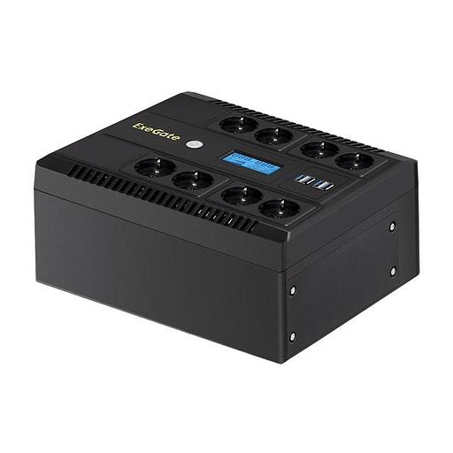 Exegate EX293858RUS ИБП ExeGate NEO Smart LHB-1000.LCD.AVR.8SH.CH.USB <1000VA/650W, LCD, AVR, 8*Schuko, USB, 4*USB-порта для зарядки, Black> фото 1