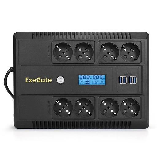 Exegate EX293858RUS ИБП ExeGate NEO Smart LHB-1000.LCD.AVR.8SH.CH.USB <1000VA/650W, LCD, AVR, 8*Schuko, USB, 4*USB-порта для зарядки, Black> фото 2
