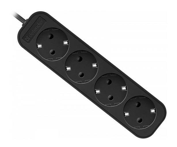 Defender Удлинитель M418 1.8 м, 4 розетки, черный [99325],с заземлением фото 1