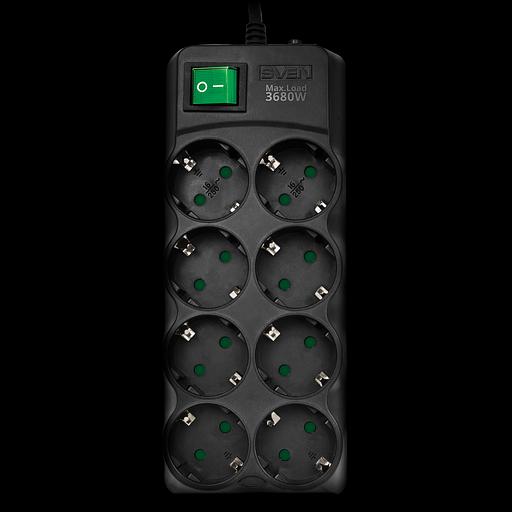 SVEN Фильтр SF-08E-16 3,0 м (8 розеток с защитными шторками,16А) черный, цветная коробка [SV-021610] фото 2