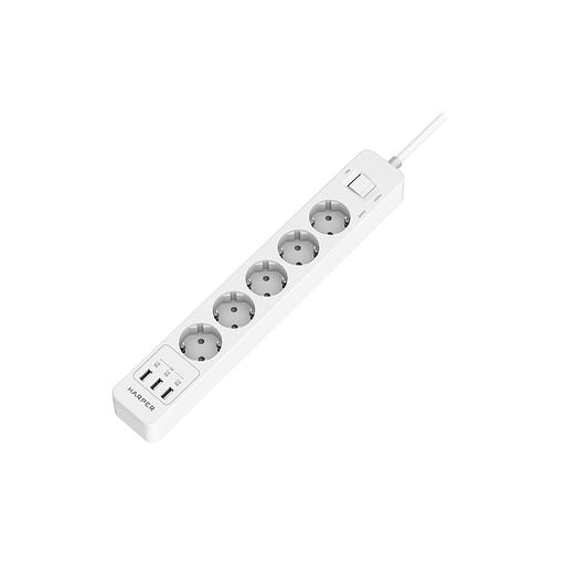 Harper Сетевой фильтр с USB зарядкой UCH-550 White (5 роз.,5м.,3 x USB 2.4A (max 3.4A), 4000W) {H00003206} фото 1