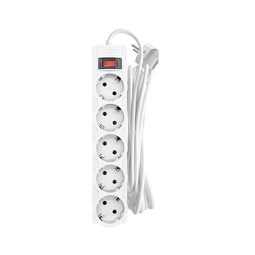 CBR Сетевой фильтр CSF 2505-5.0 White PC, 5 евророзеток, длина кабеля 5 метров, цвет белый (пакет) фото 1