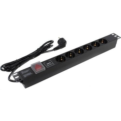 Exegate EX280833RUS Блок розеток ExeGate ServerPro PDU-19H608 Al-6S-EU2-SW-SPD1, 19",1U,алюм, 6Schuko, евровилка,2м,SPD1 фото 1