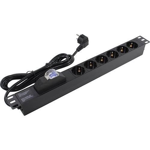 Exegate EX280835RUS Блок розеток ExeGate ServerPro PDU-19H610 Al-6S-EU2.5-1P, 19",1U,алюм,6Sch,евровилка,2.5м,защ перегр фото 1