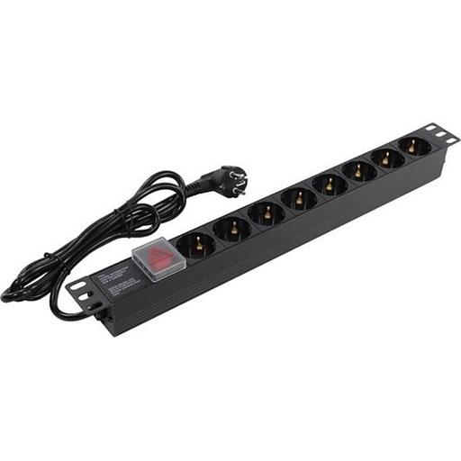 Exegate EX280841RUS Блок розеток ExeGate ServerPro PDU-19H802 Al-8S-EU1.8-SW, 19",1U,алюм, 8Schuko, евровилка, 1.8м фото 1