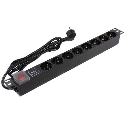 Exegate EX280846RUS Блок розеток ExeGate ServerPro PDU-19H807 Al-8S-EU2-SW-SPD1, 19",1U,алюм, 8Sch, евровилка, 2м, SPD1 фото 1