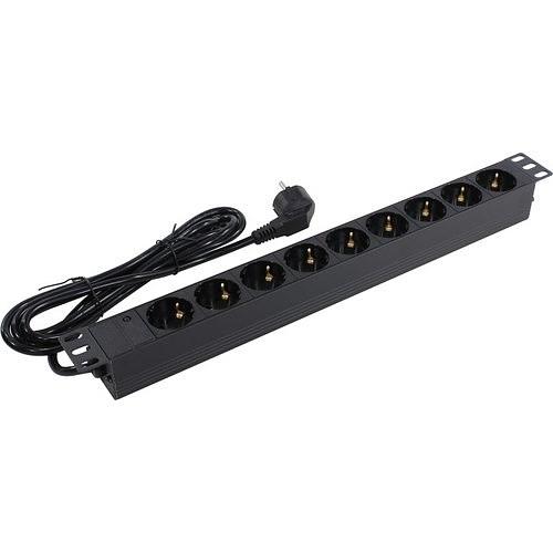 Exegate EX280850RUS Блок розеток ExeGate ServerPro PDU-19H904 Al-9S-EU2.5, 19",1U,алюм, 9Schuko, евровилка, 2.5м фото 1