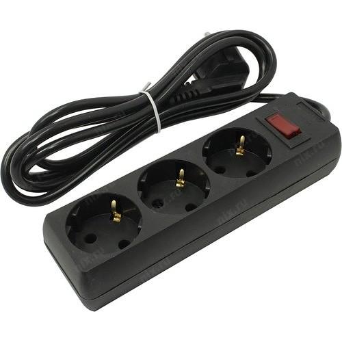 Exegate EX279345RUS Удлинитель ExeGate EC-3-1.8B (3 розетки, 1.8м, евровилка, черный) фото 1