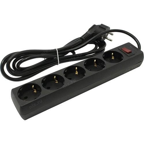 Exegate EX279357RUS Удлинитель ExeGate EC-5-3B (5 розеток, 3м, евровилка, черный) фото 1