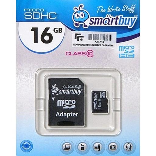 Micro SecureDigital 16Gb Smart buy SB16GBSDCL10-01 {Micro SDHC Class 10, SD adapter} фото 1