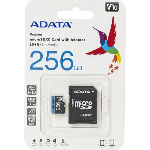 Micro SecureDigital 256Gb A-DATA AUSDX256GUICL10A1-RA1 {MicroSDXC Class 10 UHS-I, SD adapter} фото 1