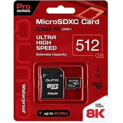 Micro SecureDigital 512Gb QUMO QM512GMICSDXC10U3 {MicroSDXC Class 10 UHS-I, SD adapter} фото 1