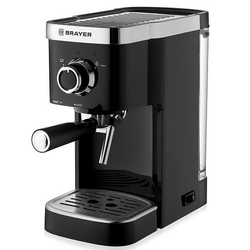 BRAYER 1100BR Кофеварка рожковая, 1,25 л, 1500 Вт, 15 бар, Итальянская помпа, капучинатор, подогрев фото 1