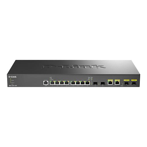 Коммутатор D-Link DXS-1210-12TC/B1A, PROJ L2+ Smart Switch with 8 10GBase-T ports and 2 10GBase-T/SFP+ combo-ports and 2 10GBase-X SFP+ ports.16K Mac address, 240Gbps switching capacity, 802.3x Flow Control, 802 (DXS-1210-12TC/B1A) фото 1