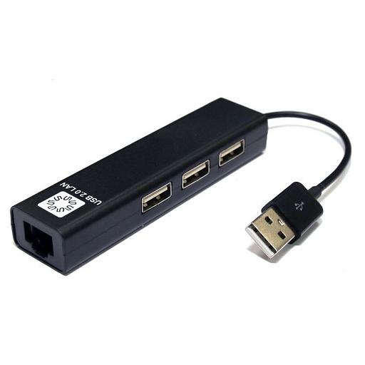 5bites UA2-45-06BK Кабель-адаптер USB2.0 / 3*USB2.0 / RJ45 100MB / BLACK фото 1