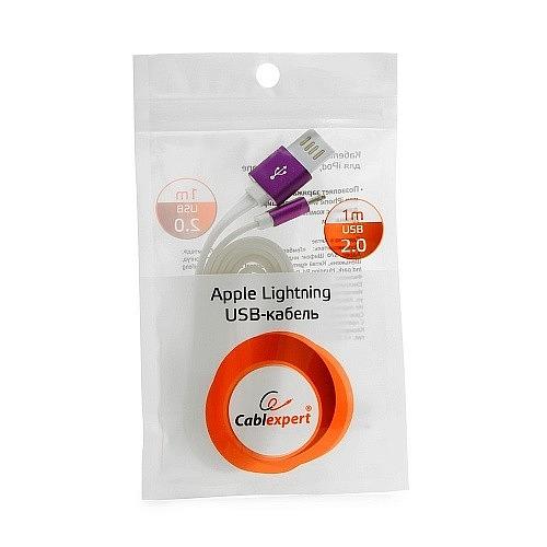Gembird Кабель USB 2.0 Cablexpert CC-ApUSBp1m, AM/Lightning 8P, 1м, силиконовый шнур, разъемы фиолетовый металлик, пакет фото 1