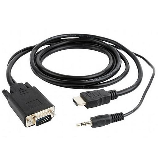 Cablexpert Кабель HDMI-VGA 19M/15M + 3.5Jack, 5м, черный, позол.разъемы, пакет (A-HDMI-VGA-03-5M) фото 1