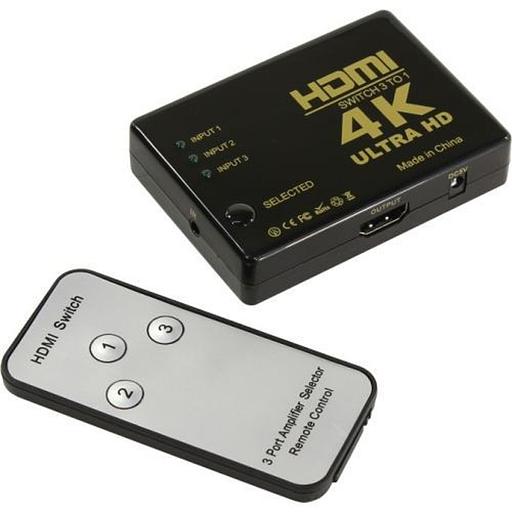 ORIENT HDMI 4K Switch HS0301H-IR 3->1, HDMI 1.4/3D, UHDTV 4K(3840x2160)/HDTV1080p/1080i/720p, HDCP1.2, внешний ИК приемник, пульт ДУ, питание от HDMI, пл.корпус (30675) фото 1
