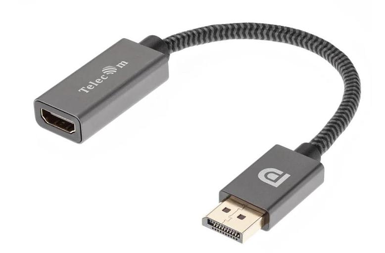 Telecom Кабель-переходник DP --> HDMI-F 0.2m, серый металлик, оплетка, 4K@60Hz [7958820049156] фото 1
