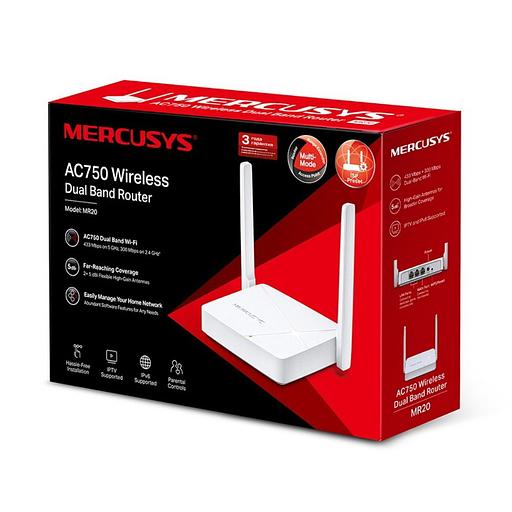 Сетевое и телекоммуникационное оборудование MERCUSYS AC750 Двухдиапазонный Wi-Fi роутер, до 300 Мбит/с на 2,4 ГГц + до 433 Мбит/с на 5 ГГц, 2 фикс. внешние антенны, 2 порта LAN 10/100 Мбит/с, 1 порт WAN 10/100 Мбит/с (MR20) фото 3
