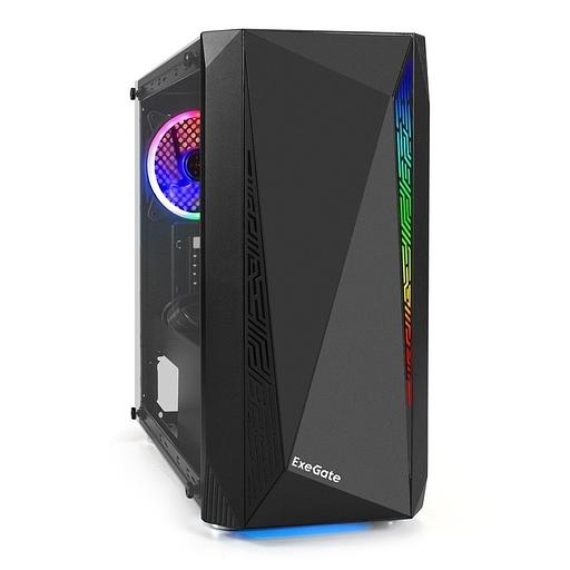 Exegate EX294473RUS Корпус Minitower ExeGate Mistery R2-NPX450 (mATX, БП 450NPX с вент. 12 см, 2*USB+1*USB3.0, аудио, черный, 1 вент. 12см с RGB подсветкой и полоса на передней панели, боковая панель фото 1