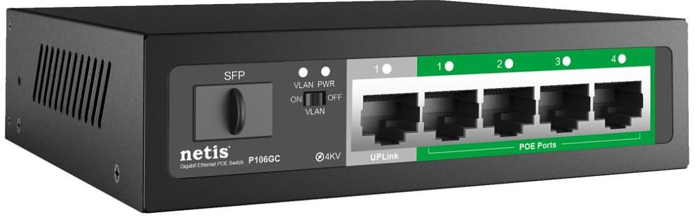 Коммутатор 6PORT 10/100/1000 4POE+2XGE P106GC NETIS фото 1