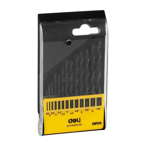 Набор сверл по металлу HSS (1,5-6,5мм, 13 шт) Deli DH-MHZ013-ED1 пластиковый кейс фото 1