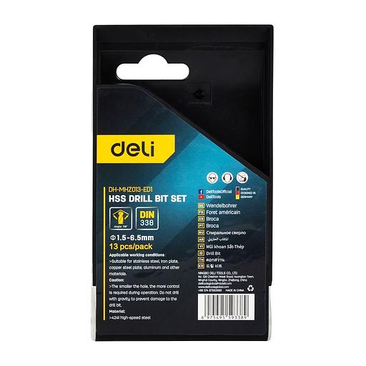 Набор сверл по металлу HSS (1,5-6,5мм, 13 шт) Deli DH-MHZ013-ED1 пластиковый кейс фото 3