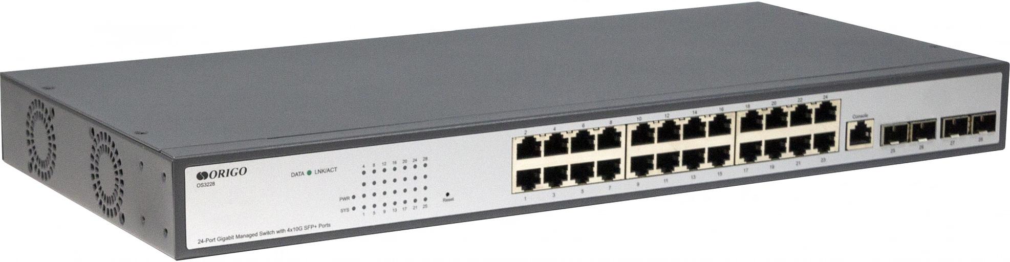 ORIGO OS3228/A1A Управляемый L2 коммутатор, 24x1000Base-T, 4x10GBase-X SFP+ фото 2