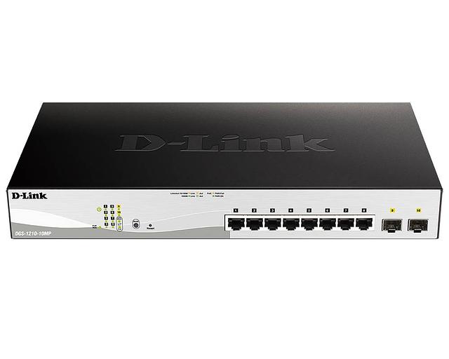 D-Link DGS-1210-10MP/F1A PROJ Настраиваемый L2 коммутатор с 8 портами 10/100/1000Base-T и 2 портами 1000Base-X SFP (8 портов PoE 802.3af/at, PoE-бюджет 130 Вт) фото 1