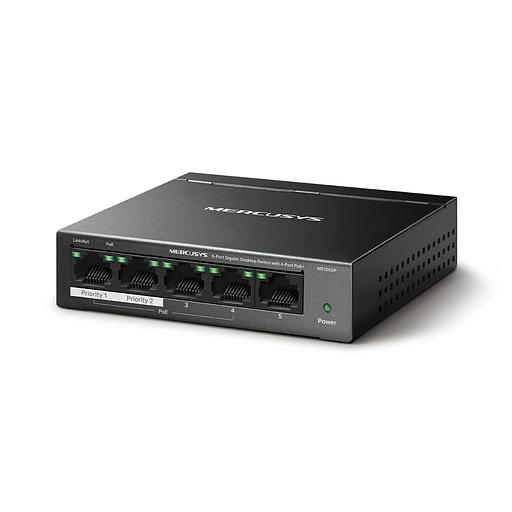 Mercusys MS105GP Настольный коммутатор с 5 гигабитными портами (4 порта PoE+) фото 1