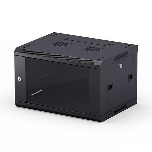 NEOMAX Шкаф телекоммуникационный настенный 9U (600х450), стеклянная дверь, замок-ключ (3 шт), разборный, цвет черный (1 коробка)[NCB-WM9U-6045GK3-100-BK] фото 1