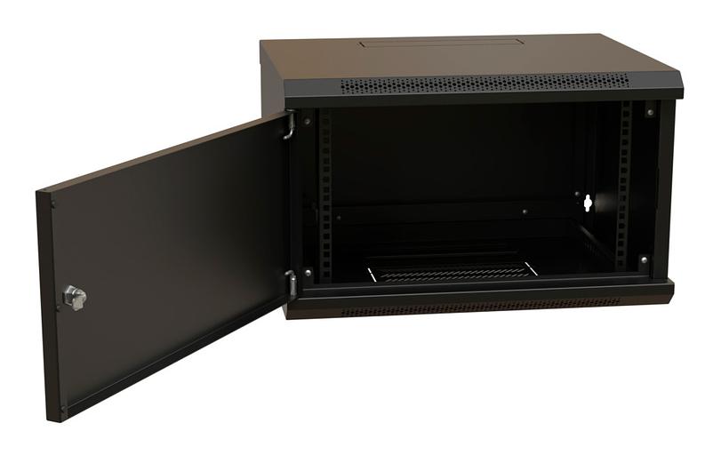 WRline Шкаф настенный 19-дюймовый (19"), 6U, 367х600х600мм, металлическая передняя дверь с замком, две боковые панели, цвет черный (RAL 9004) (разобранный) фото 2