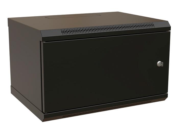 WRline Шкаф настенный 19-дюймовый (19"), 9U, 500х600х450мм, металлическая передняя дверь с замком, две боковые панели, цвет черный (RAL 9004) (разобранный) фото 1