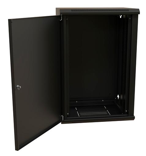 WRline Шкаф настенный 19-дюймовый (19"), 18U, 908х600х450мм, металлическая передняя дверь с замком, две боковые панели, цвет черный (RAL 9004) (разобранный) фото 3