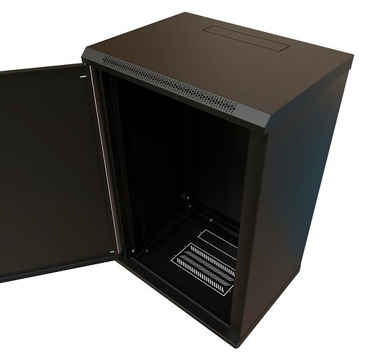 WRline Шкаф настенный 19-дюймовый (19"), 18U, 908х600х450мм, металлическая передняя дверь с замком, две боковые панели, цвет черный (RAL 9004) (разобранный) фото 4