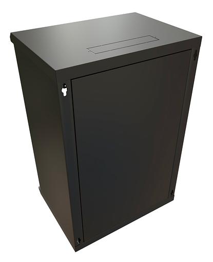 WRline Шкаф настенный 19-дюймовый (19"), 18U, 908х600х600мм, металлическая передняя дверь с замком, две боковые панели, цвет черный (RAL 9004) (разобранный) фото 2