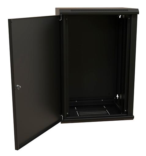 WRline Шкаф настенный 19-дюймовый (19"), 18U, 908х600х600мм, металлическая передняя дверь с замком, две боковые панели, цвет черный (RAL 9004) (разобранный) фото 3