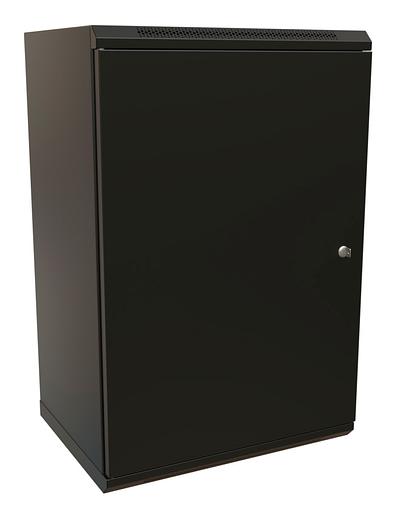 WRline Шкаф настенный 19-дюймовый (19"), 22U, 1086х600х450мм, металлическая передняя дверь с замком, две боковые панели, цвет черный (RAL 9004) (разобранный) фото 1