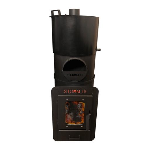 Банная печь «Storm 18» выносная топочная камера с панорамным стеклом, бак стальной с полимерным покрытием фото 1